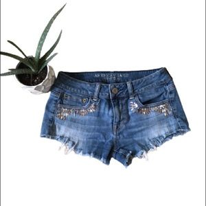 American Eagle Distressed Shorts Bedazzled Size 2